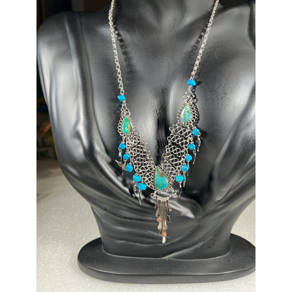 Vintage Natural Stone Hand Crafted Wire Wrap Necklace 80s 90s Southwestern Look - Picture 2 of 16